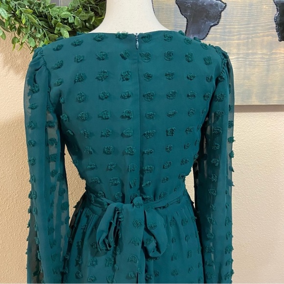 NWOT Lulus Always on Repeat Emerald Green Clip Dot Long Sleeve Mini Dress - Picture 9 of 12
